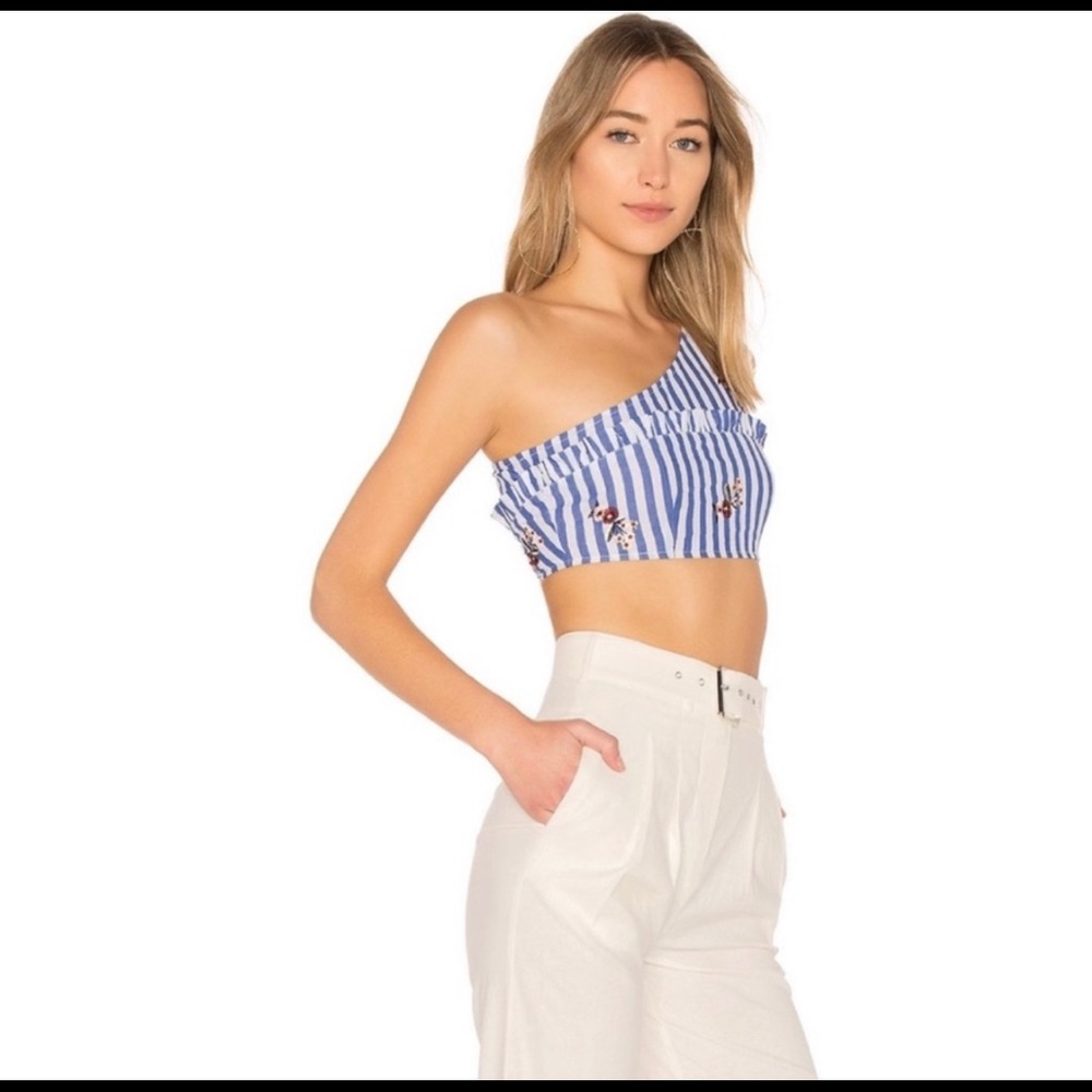 Tularosa Oleana One Shoulder Crop Top striped S